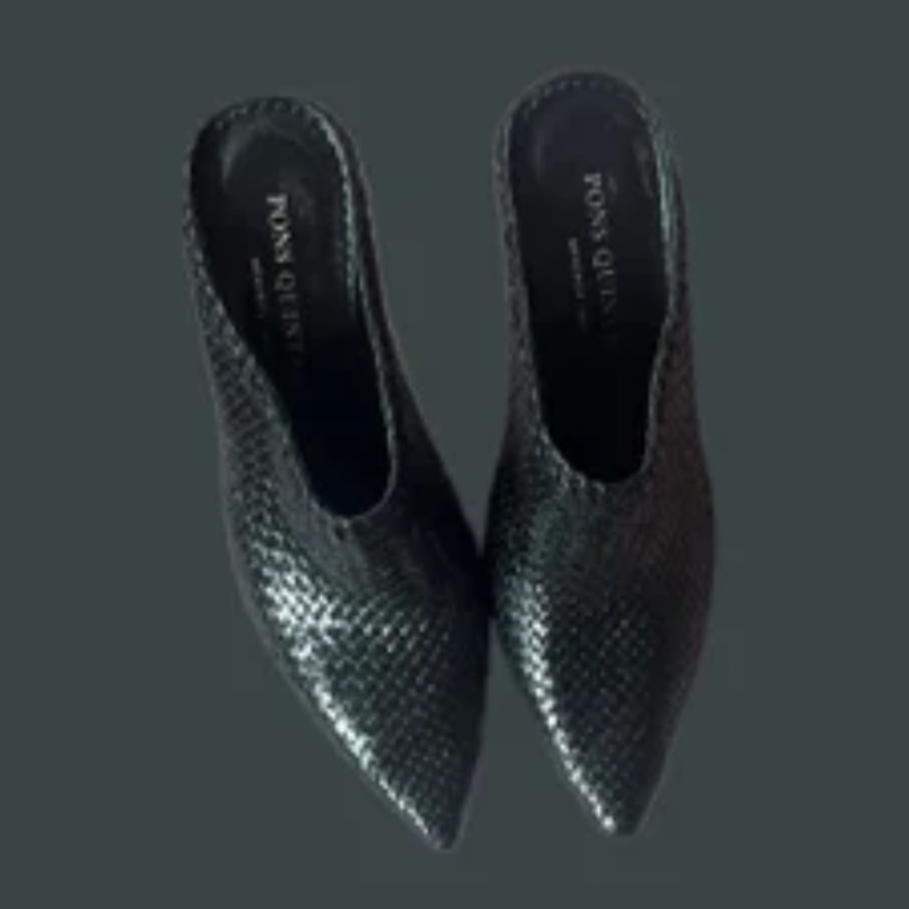 PONS QUINTANA Black Woven Leather Mules Heels Size 37